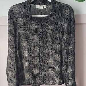 VINTAGE Como Canada Black & White Geometric Sheer Rayon Blouse